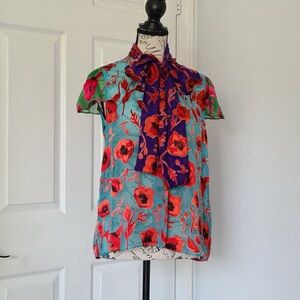 Alice + Olivia Blue and Red Floral Blouse